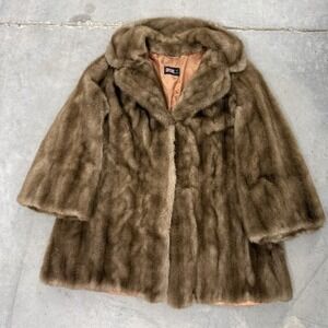 Vintage Made in England luxuary Faux Fur Coat Mid Length Wide Collar Glam Luxe